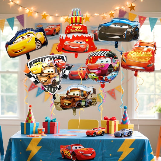 Set de 7 Globos Cars Lightning McQueen – Decoración de Fiesta con Pastel y Autos de Carreras, Rojo/Azul/Amarillo