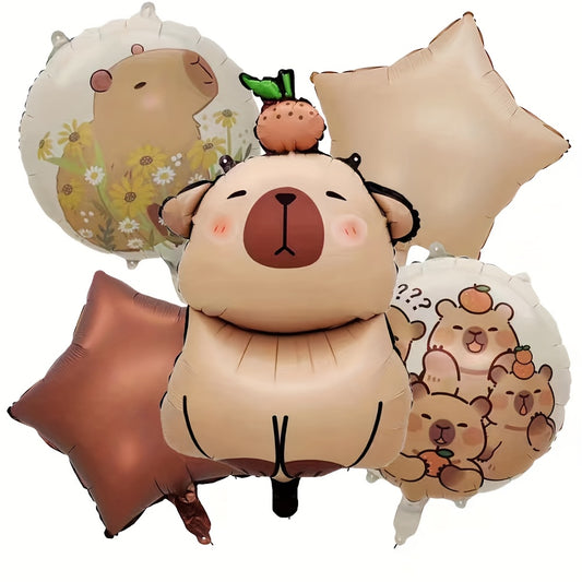 Set de 5 Globos Capibara - Decoración de Fiesta con Diseño Animal, Ideal para Cumpleaños, Bodas y Graduaciones