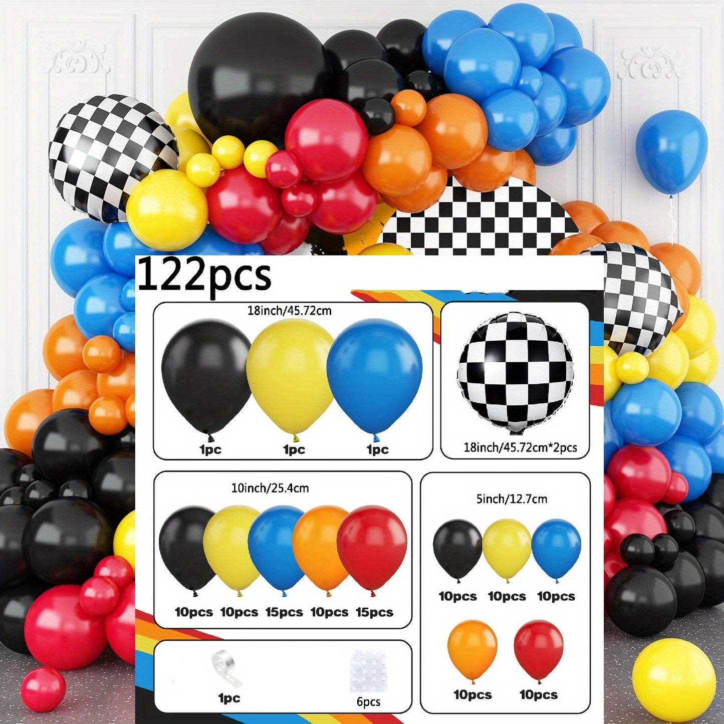 Kit Arco de Globos de Carreras  – Globos Metálicos y de Látex, Ideal para Cumpleaños, Aniversarios y Fiestas Temáticas