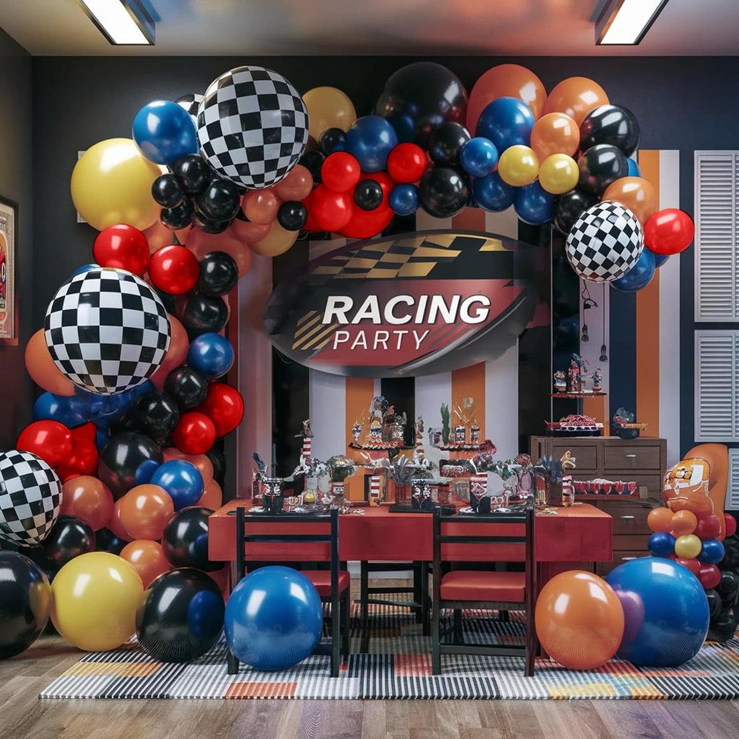 Kit Arco de Globos de Carreras  – Globos Metálicos y de Látex, Ideal para Cumpleaños, Aniversarios y Fiestas Temáticas