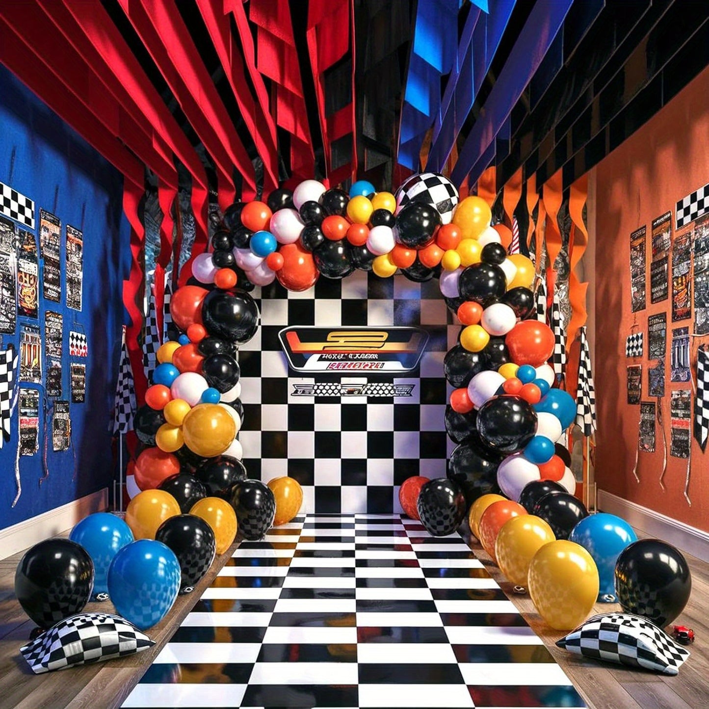 Kit Arco de Globos de Carreras  – Globos Metálicos y de Látex, Ideal para Cumpleaños, Aniversarios y Fiestas Temáticas