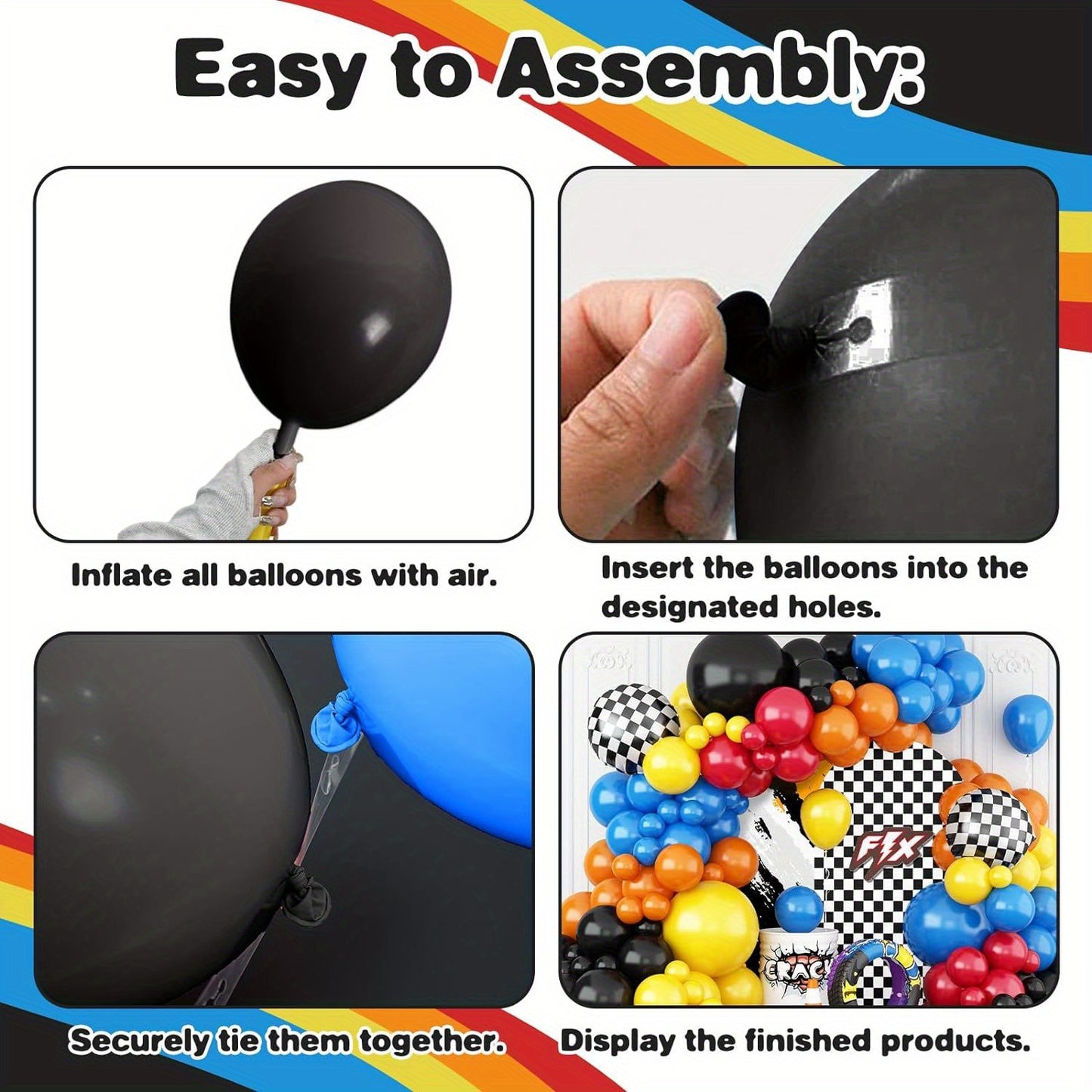 Kit Arco de Globos de Carreras  – Globos Metálicos y de Látex, Ideal para Cumpleaños, Aniversarios y Fiestas Temáticas