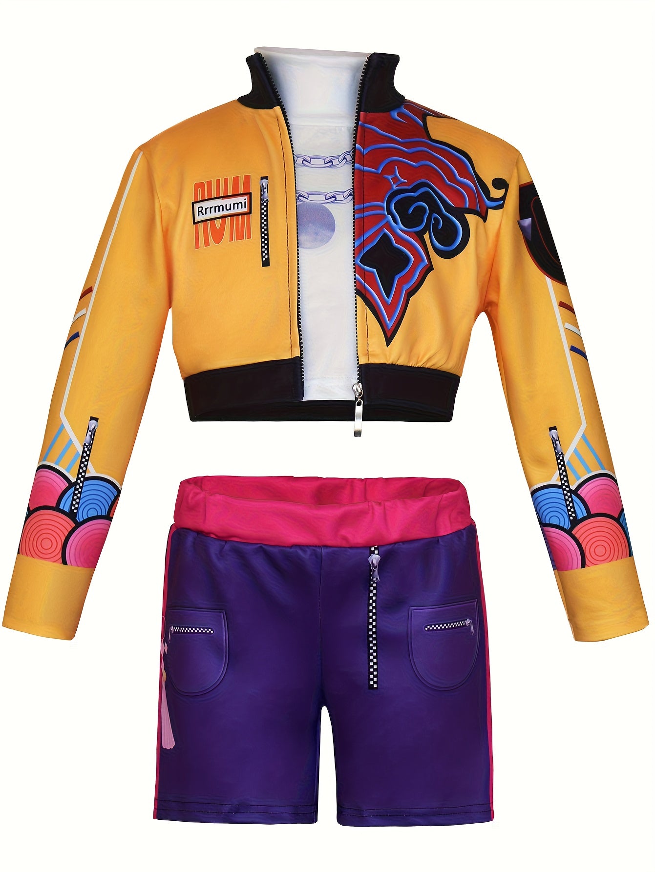 Set Huntrix Chaqueta Oversized y Shorts con Estampado de Cadenas – Ideal para Fiestas y Halloween