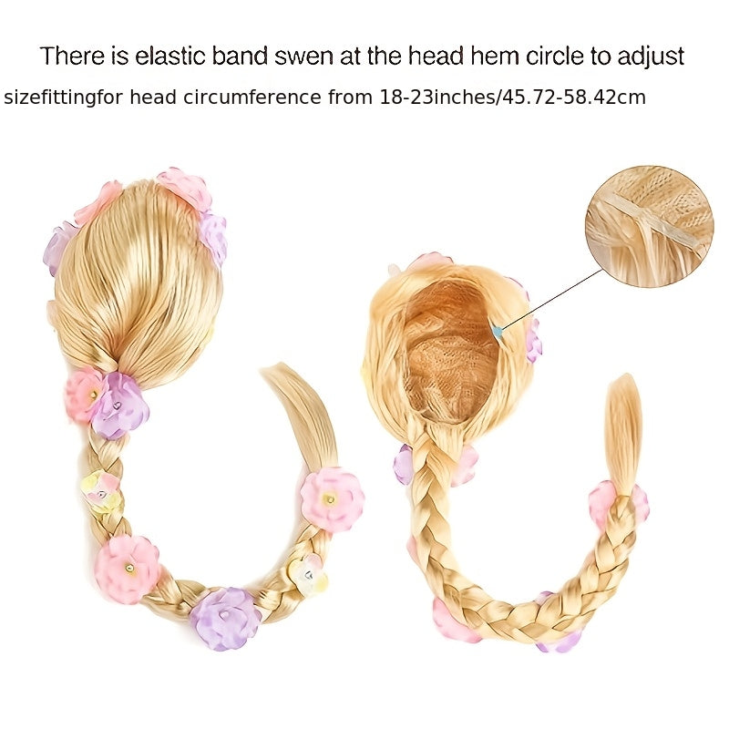 Peluca larga dorada de princesa con trenzas florales