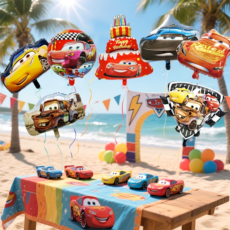 Set de 7 Globos Cars Lightning McQueen – Decoración de Fiesta con Pastel y Autos de Carreras, Rojo/Azul/Amarillo