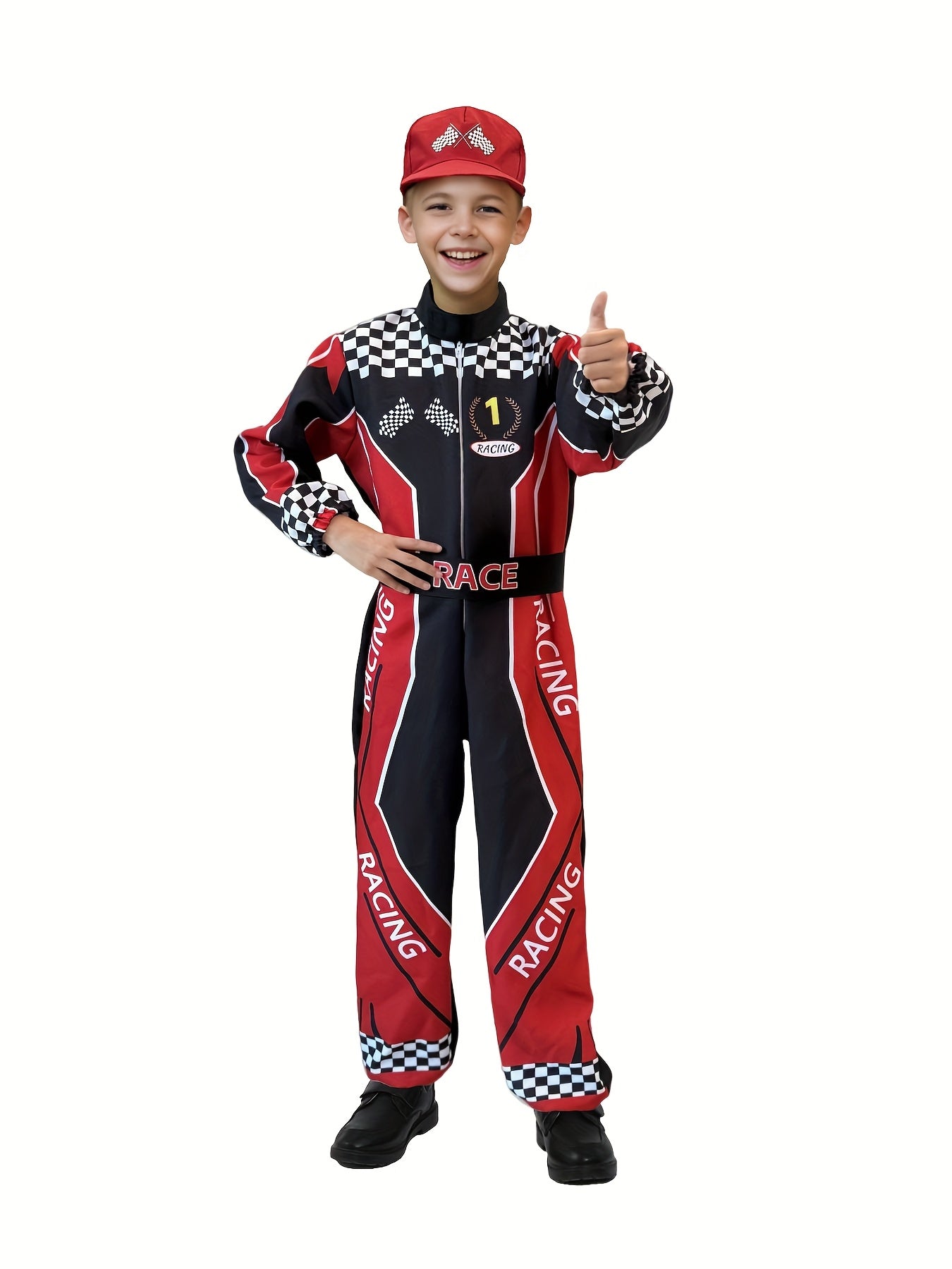 Disfraz de Piloto de Carreras Infantil – Set 3 Piezas con Cinturón y Gorro