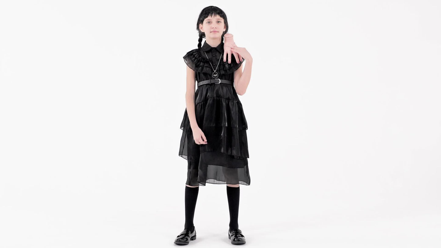 Disfraz Infantil Merlina (Wednesday) – Vestido + Cinturón + Accesorios