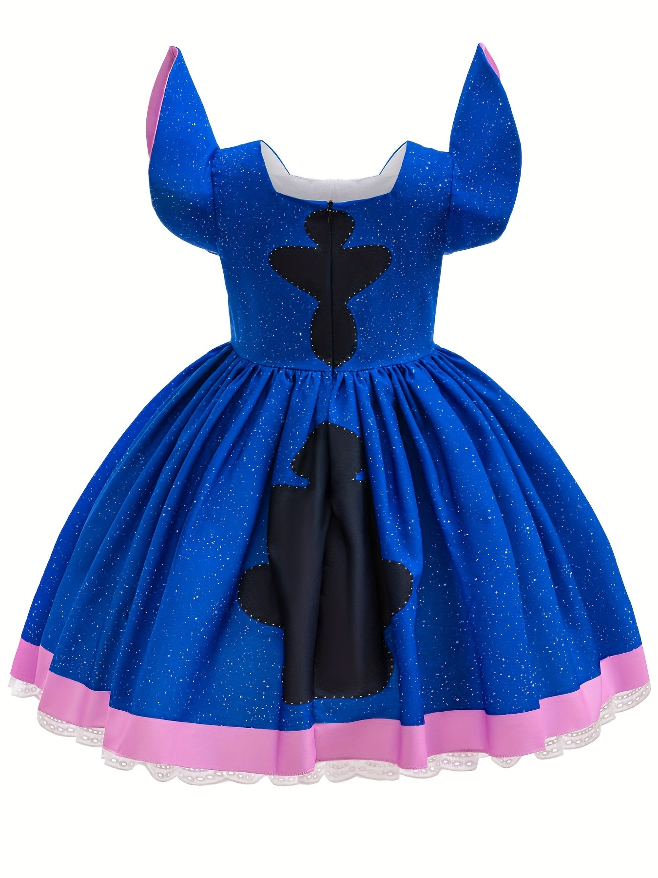 Vestido de Fiesta Infantil de Stitch Rosa y Azul con Mangas Voladas