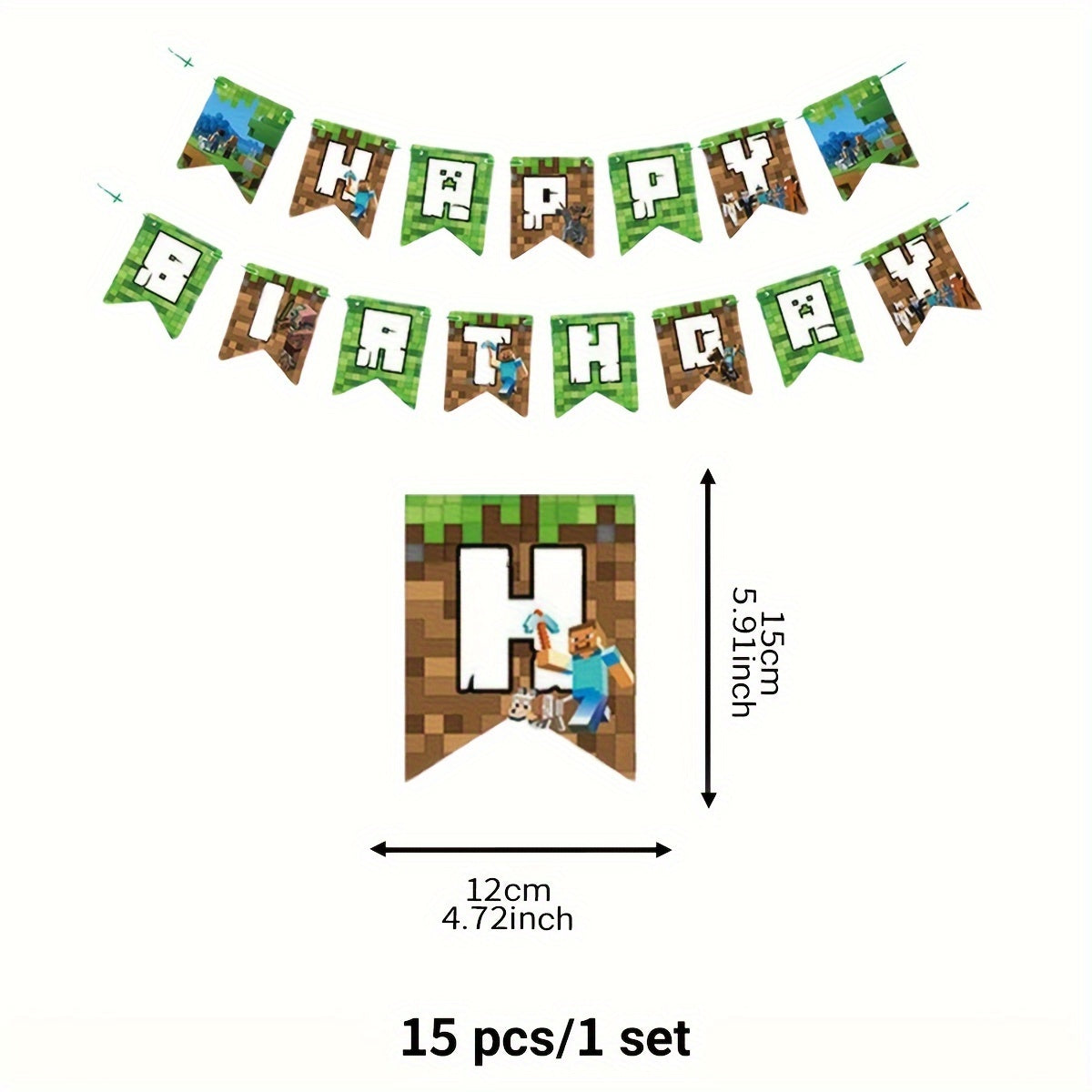 Banderín “miniecraft” Tema Pixel Wars – Decoración para Fiestas de Cumpleaños