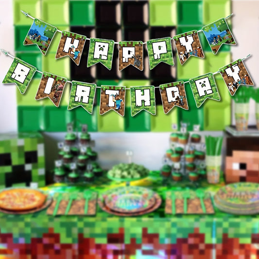 Banderín “miniecraft” Tema Pixel Wars – Decoración para Fiestas de Cumpleaños