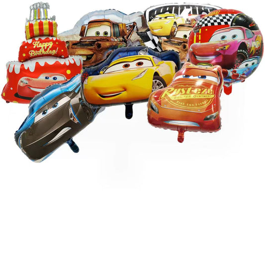 Set de 7 Globos Cars Lightning McQueen – Decoración de Fiesta con Pastel y Autos de Carreras, Rojo/Azul/Amarillo
