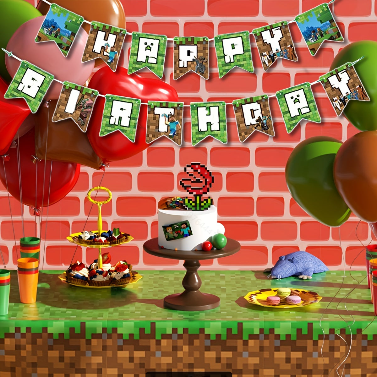Banderín “miniecraft” Tema Pixel Wars – Decoración para Fiestas de Cumpleaños