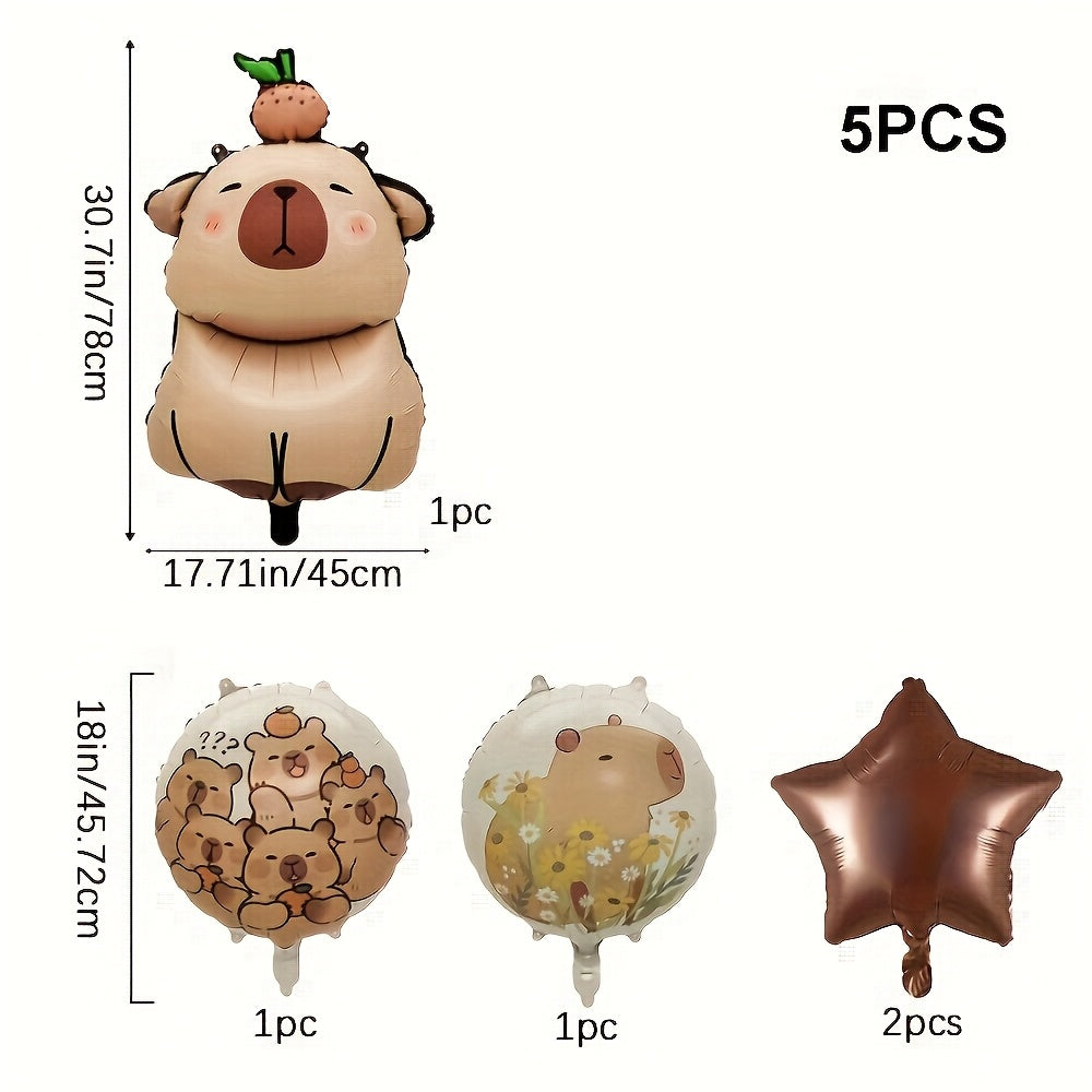 Set de 5 Globos Capibara - Decoración de Fiesta con Diseño Animal, Ideal para Cumpleaños, Bodas y Graduaciones