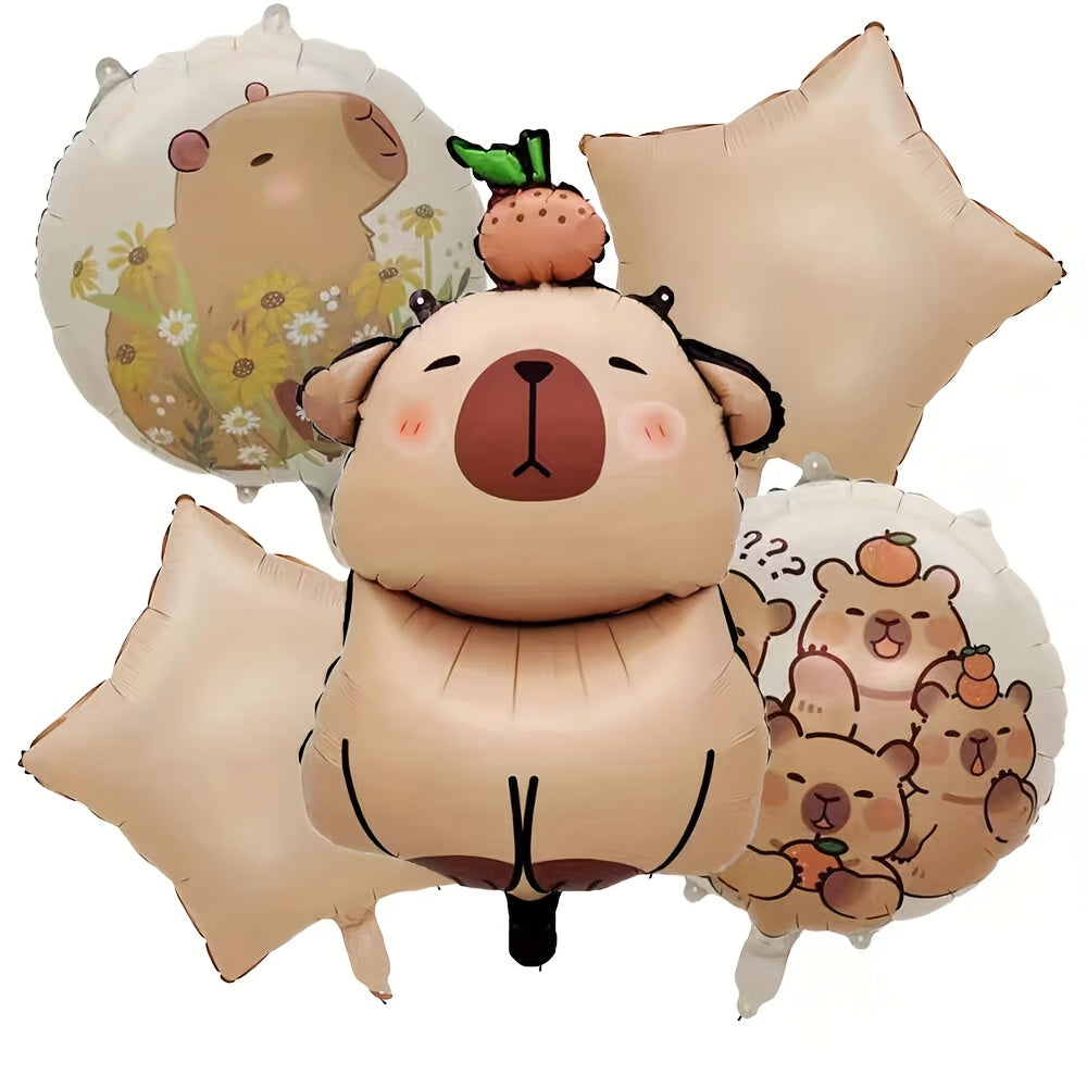 Set de 5 Globos Capibara - Decoración de Fiesta con Diseño Animal, Ideal para Cumpleaños, Bodas y Graduaciones