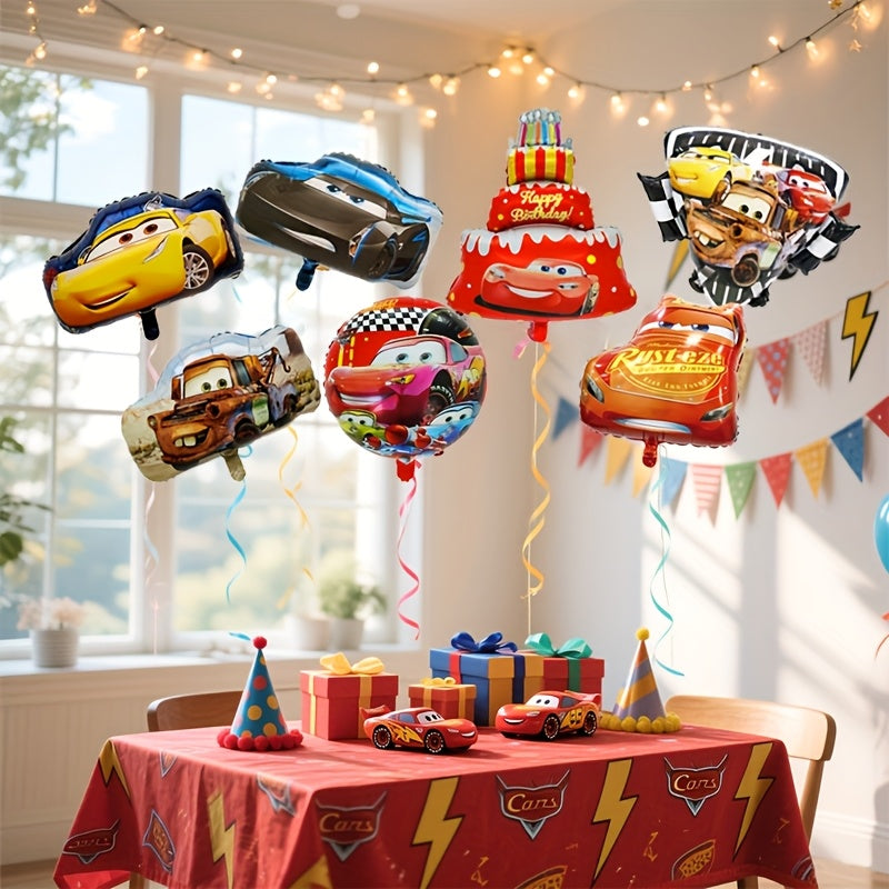 Set de 7 Globos Cars Lightning McQueen – Decoración de Fiesta con Pastel y Autos de Carreras, Rojo/Azul/Amarillo