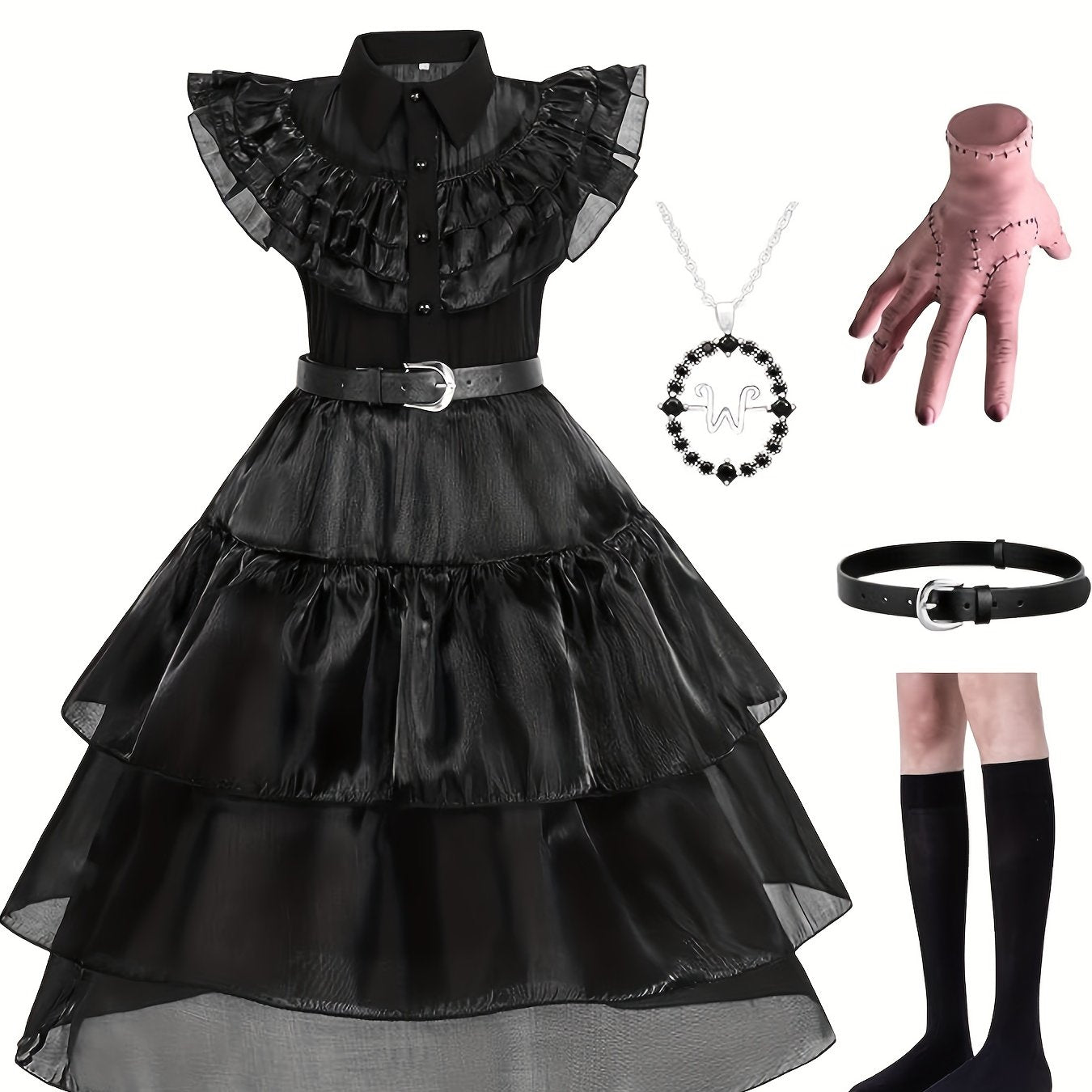 Disfraz Infantil Merlina (Wednesday) – Vestido + Cinturón + Accesorios