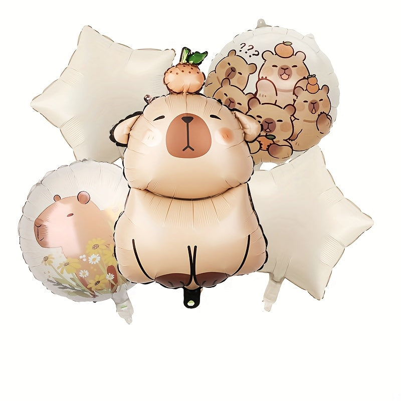 Set de 5 Globos Capibara - Decoración de Fiesta con Diseño Animal, Ideal para Cumpleaños, Bodas y Graduaciones