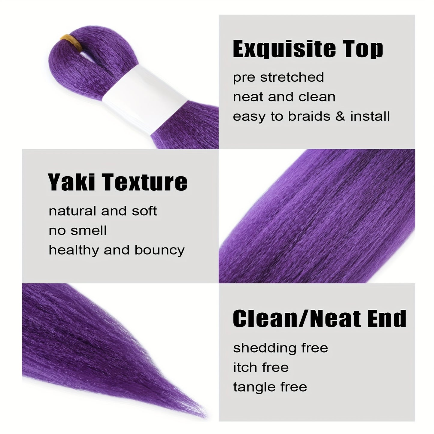 Paquete de 2 Extensiones de Trenzado Color Morado – Cabello Sintético Textura Yaki, 60.96 cm, Pre-estirado y Moldeable con Agua Caliente