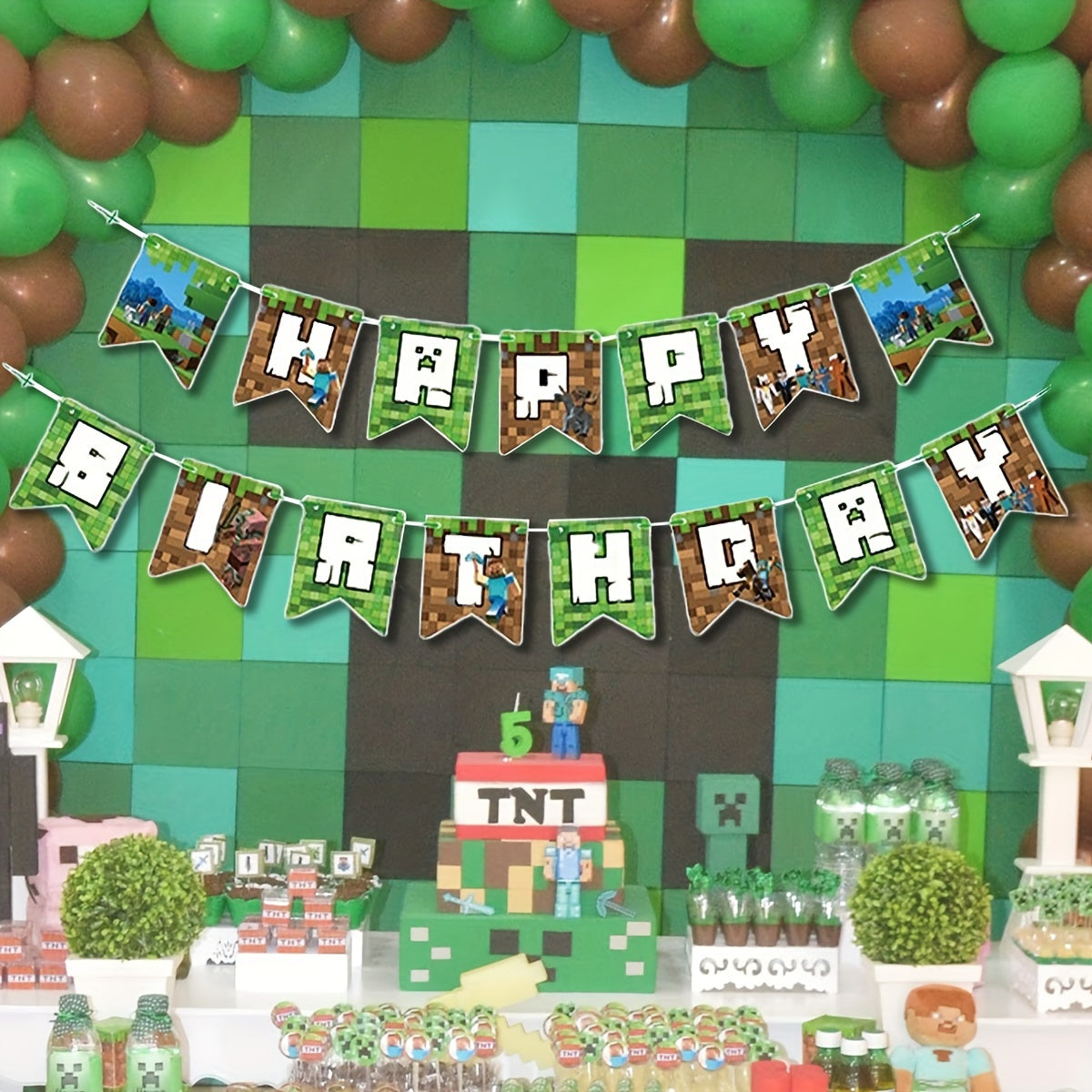 Banderín “miniecraft” Tema Pixel Wars – Decoración para Fiestas de Cumpleaños