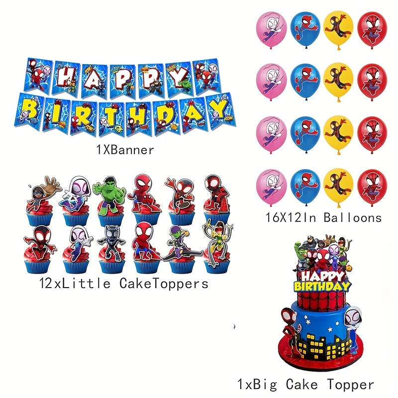 Set de Fiesta Spider-Man 30 Piezas – Decoración para Cumpleaños, Habitación y Eventos Especiales