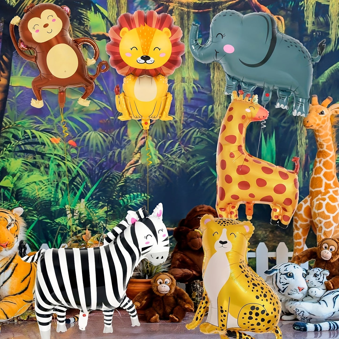 Set de 6 Globos Animales Safari Decoración de Fiesta Infantil con Diseño de Mono, Elefante, Cebra, Leopardo, Cocodrilo y Jirafa