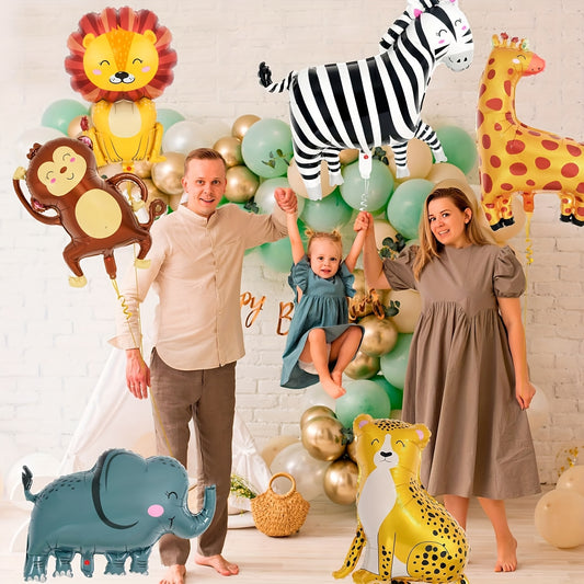 Set de 6 Globos Animales Safari Decoración de Fiesta Infantil con Diseño de Mono, Elefante, Cebra, Leopardo, Cocodrilo y Jirafa