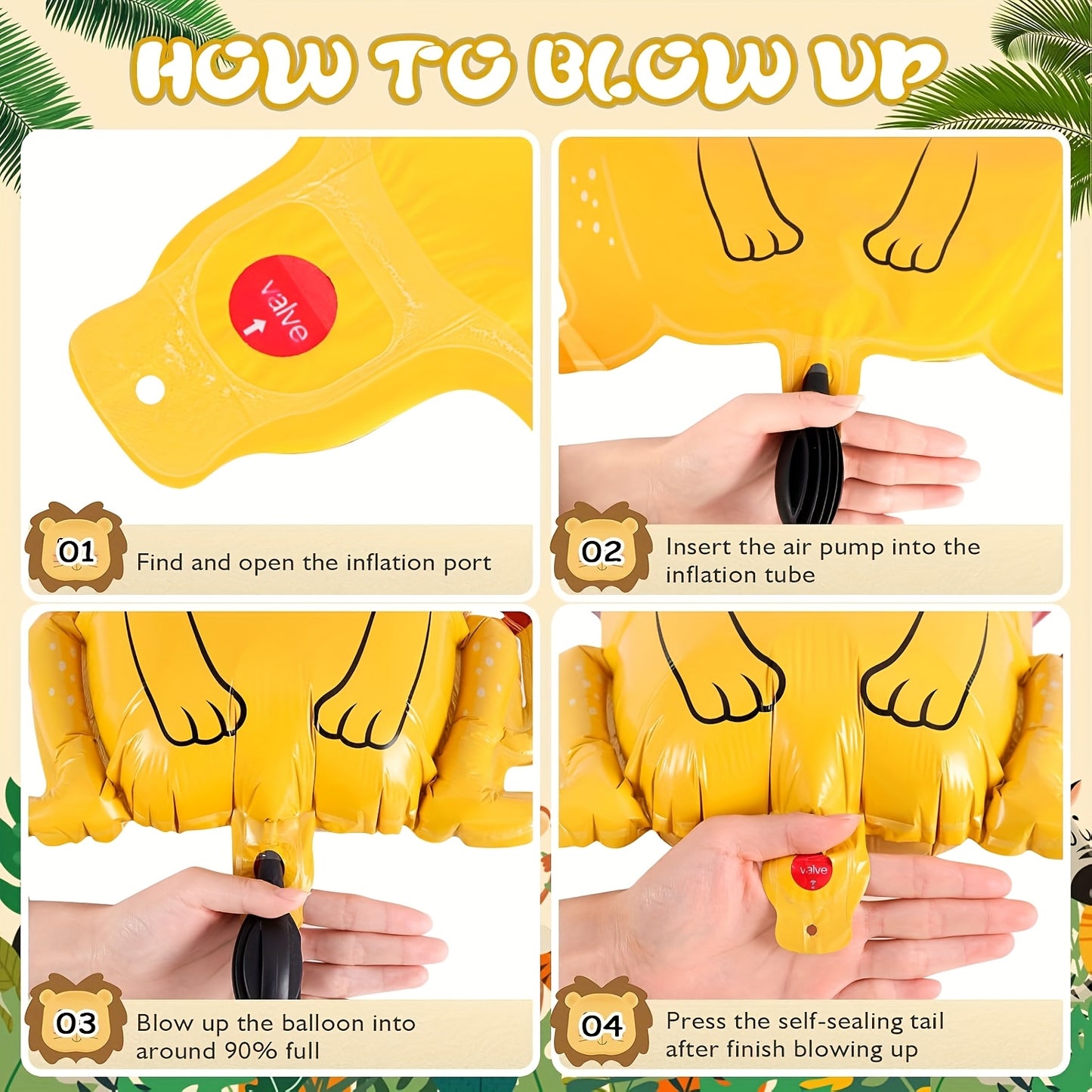 Set de 6 Globos Animales Safari Decoración de Fiesta Infantil con Diseño de Mono, Elefante, Cebra, Leopardo, Cocodrilo y Jirafa