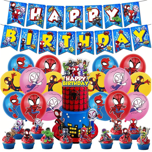 Set de Fiesta Spider-Man 30 Piezas – Decoración para Cumpleaños, Habitación y Eventos Especiales
