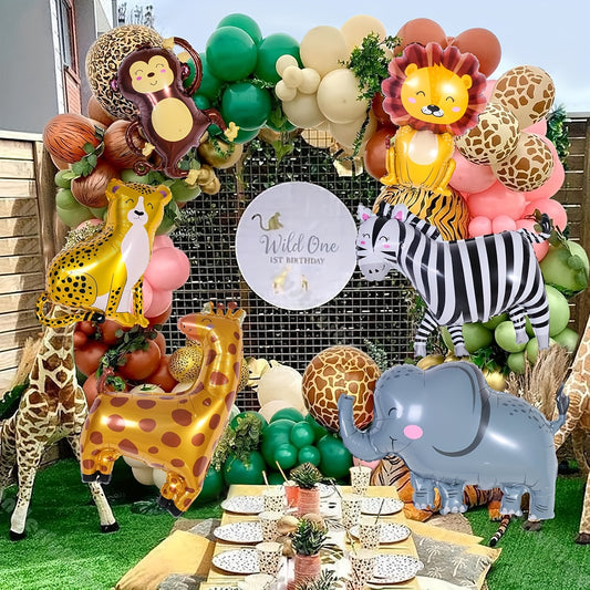 Set de 6 Globos Animales Safari Decoración de Fiesta Infantil con Diseño de Mono, Elefante, Cebra, Leopardo, Cocodrilo y Jirafa