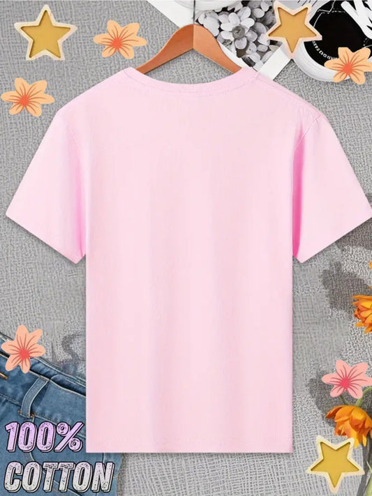 Playera KPOP Huntrix rosa con Detalles Morados y Rosas | Estilo Coreano Infantil