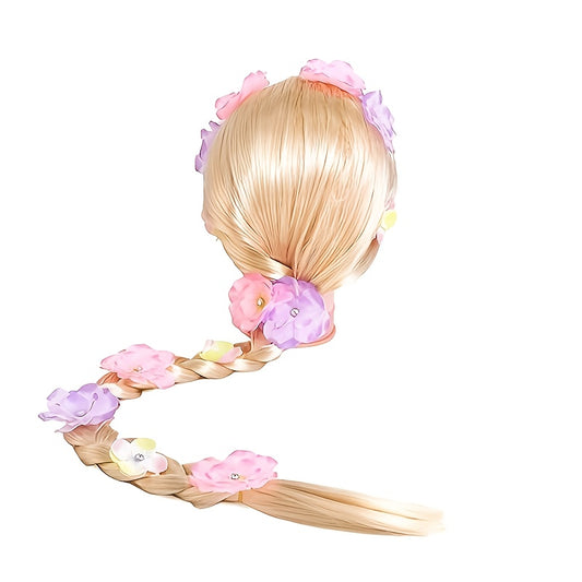 Peluca larga dorada de princesa con trenzas florales