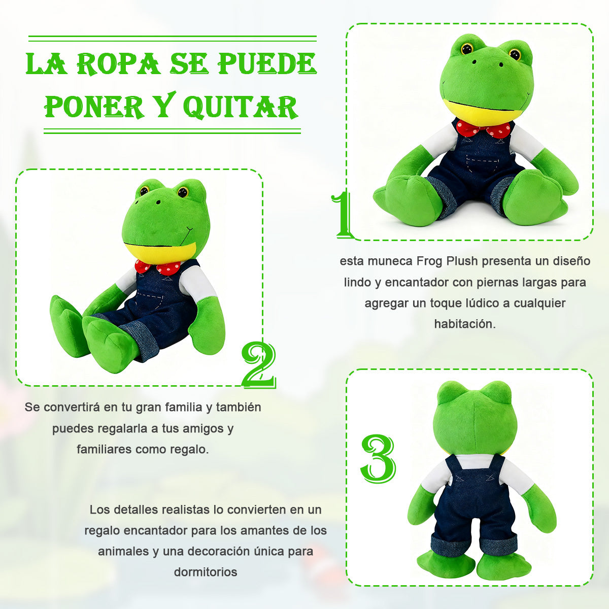 Peluche de rana de 30 cm con monito