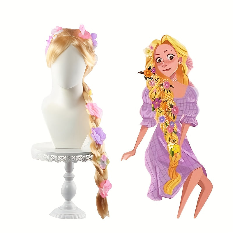 Peluca larga dorada de princesa con trenzas florales
